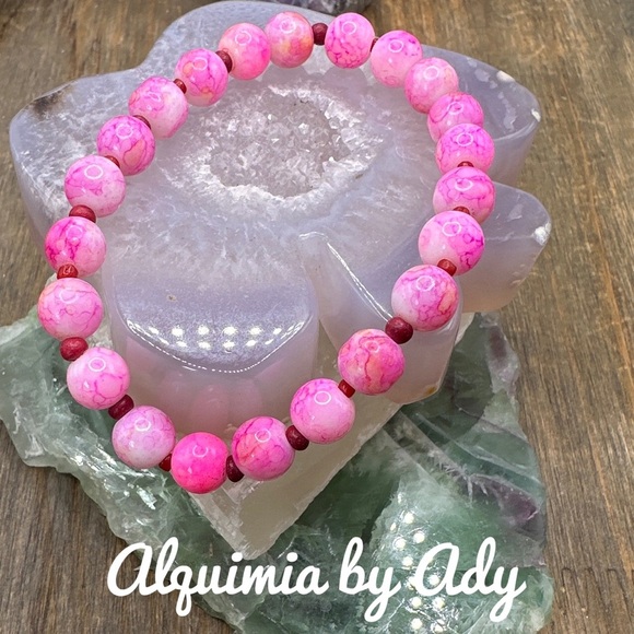 hot Pink Crazy Lace Agate beaded bracelet/colorful handmade - Picture 1 of 7